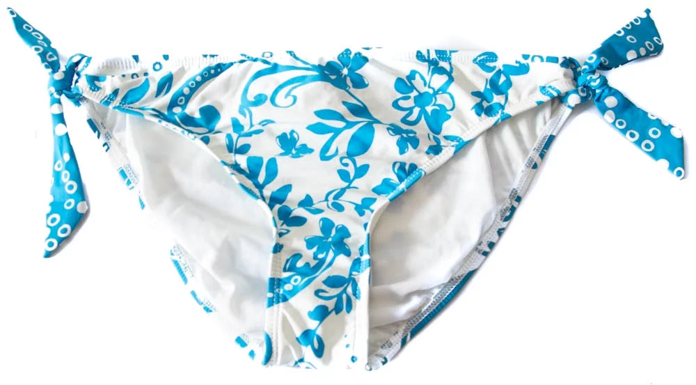 Athena Women's Hybrid Retro Floral Print Tie Side Bikini Swim Bottom Turquoise/White