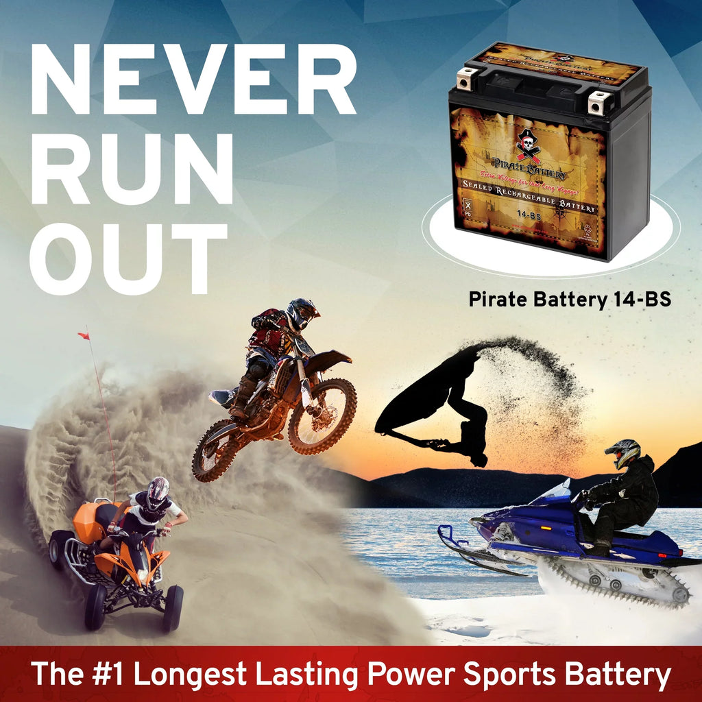 Pirate Battery - (14- 12 Volt,12 Ah, 200 ) Motorcycle Battery for Kawasaki 800cc Vn800-a, , ,  Vulcan, Classic, Drifter 1995