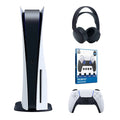 Sony Playstation 5 Disc Version Console with Black  3D Wireless Gaming Headset and Surge  Grip Kit With Precision Aiming Rings
