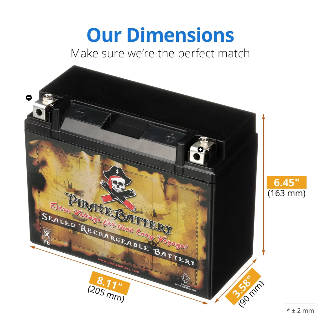 Pirate Battery -- (50-- 12 Volt,20 Ah, 260 ) Power Sports Battery replaces Gtx18l-bs M6250h 44006