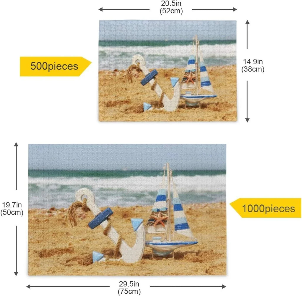 Wellsay Anchor Sailvessel Starfish On Beach Sand Tropical Summer Sea and Ocean Horizon Jigsaw Puzzles 500 Pieces Puzzle for Adults Kids  Gift