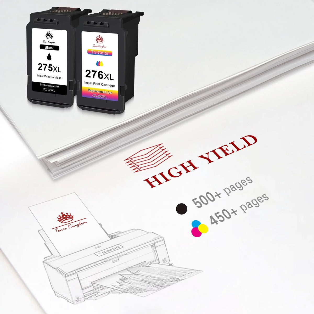 275 276 Ink Cartridges for Canon Ink 275 and 276 -275XL -276XL High Capacity 275XL 276XL Ink Cartridges for Pixma       Printer (2 Black, 1 Color)