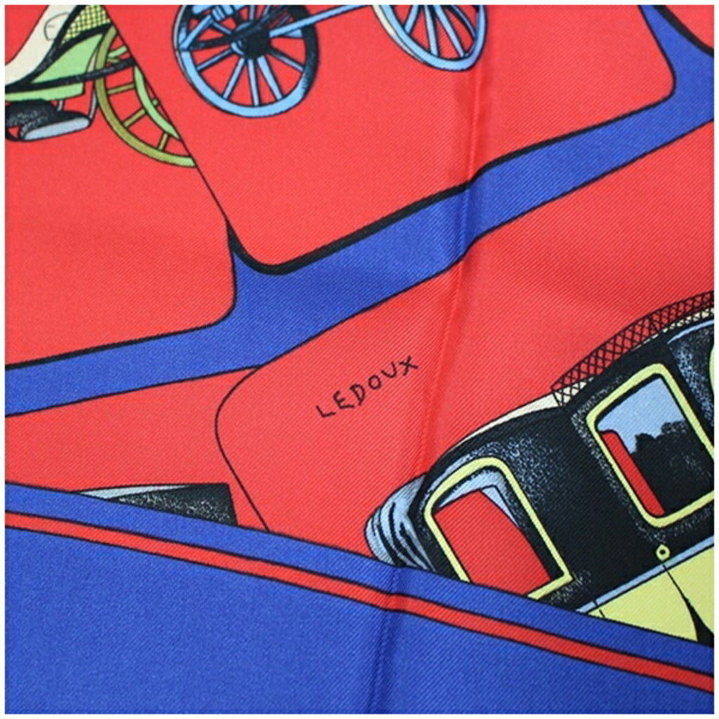 Pre-Owned Hermes Silk Scarf Muffler  (Spiral Carriage) Red x Blue  Women's (Good)