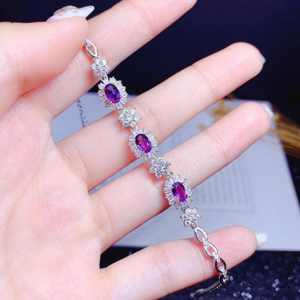 Natural Amethyst Bracelet Women  Sterling Silver Plated 18k Gold Inlaid Light Luxury