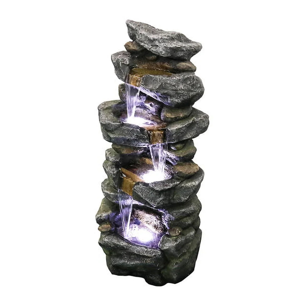 Fithood 40inches High Stacked Simulated Rock Water Fountain with  Lights