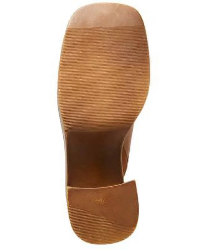 Womens Brown 1" Platform Padded Goring Flirtie Square Toe Block Heel Slip On Leather Clogs Shoes 8.5