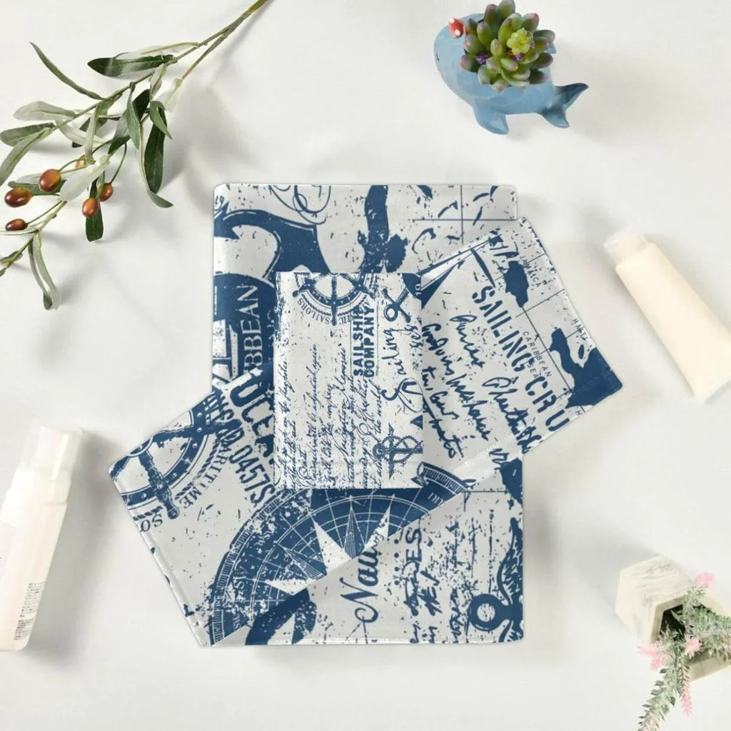 3 Pack Towel Nautical Elements Collage Cotton Bath Towel Set (1 Bath Towel, 1 Hand Towel, 1 Washcloth) for Bathroom, Super Soft and Quick Dry Towels