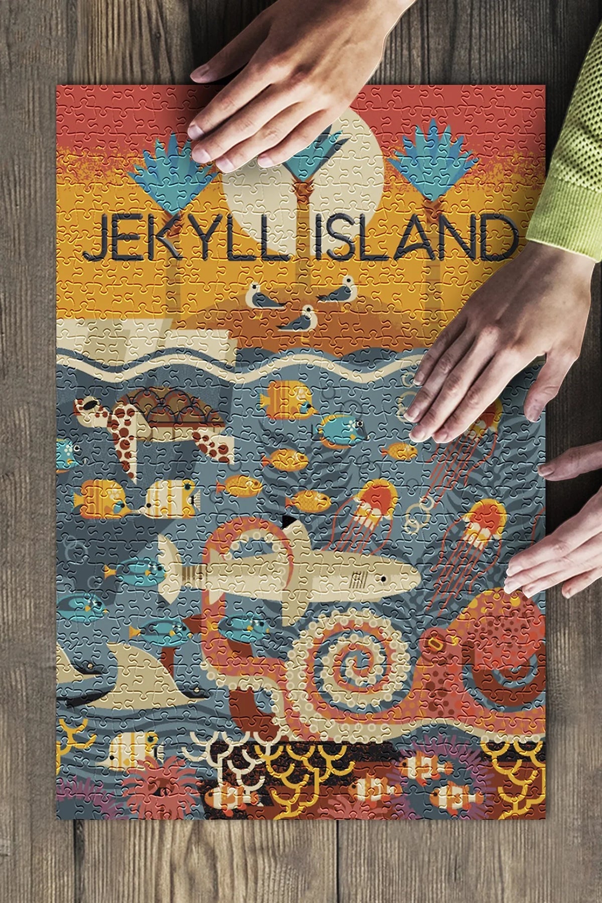 Jekyll Island, Georgia, Textured Geometric (19x27 inches, Premium 500 Piece Jigsaw Puzzle for Adults and Family, Made in )