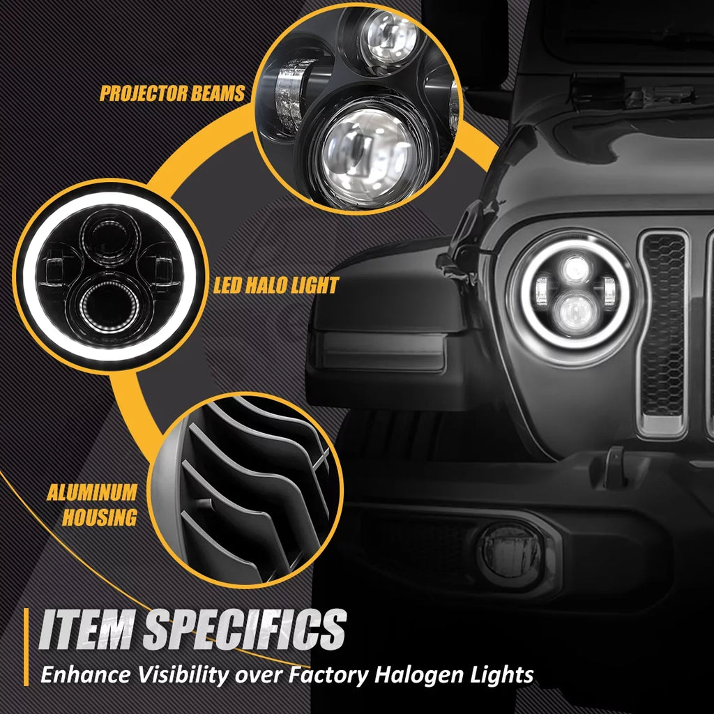 '--001H Nuvision For 1997 to 2018 Jeep Wrangler/Wrangler     2Pcs 7 inches  Halo  Projector Black Housing Headlights 13 14