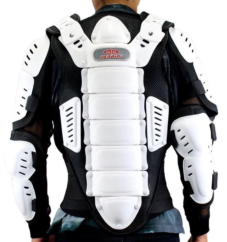 Perrini White  Approved Full Body Armor Motorcycle Jacket Spine Protection -