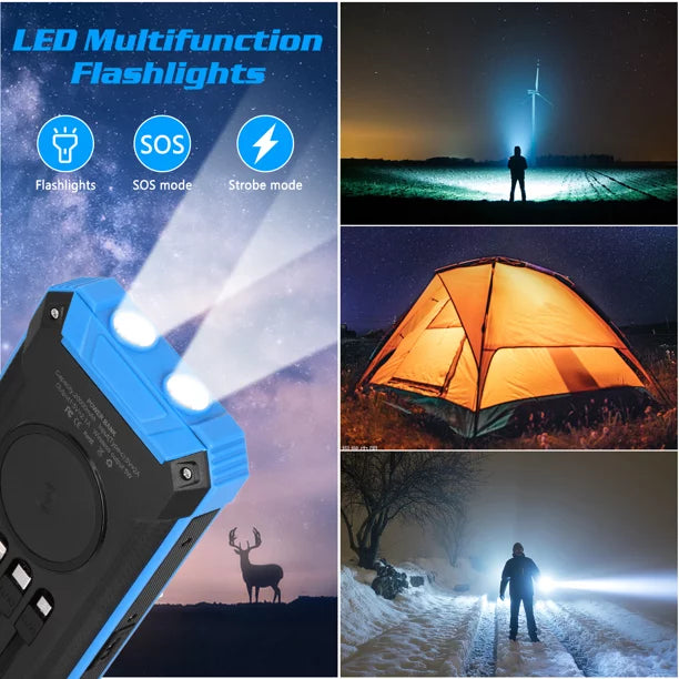 Solar Power Bank 20000mAh Built-in 4 Cables Qi Wireless Charger For Ulefone Armor Mini 2 with  Flashlight Solar Portable External Battery  Waterproof 15W 5V/3A   Port 6 Outputs 3 Inputs