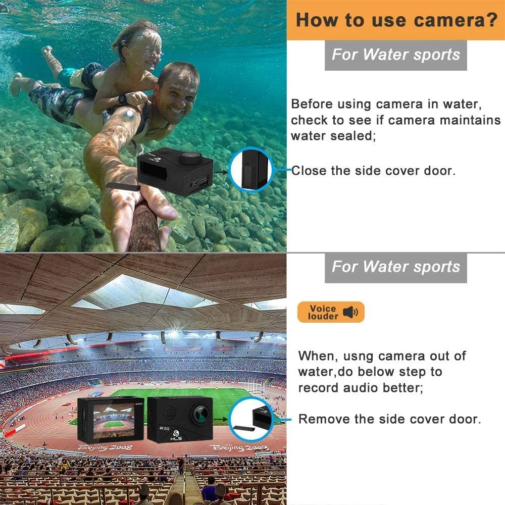Video Action Camera 4K with Wide Angle Lens  WiFi Underwater Camera with Waterproof Case Remote Outdoor Sports Camera for Vlog with Accessories Mount Kit Battery Charger