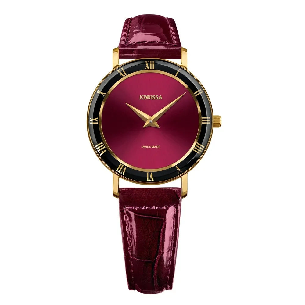 Jowissa  Swiss Made Crystal Burgundy Leather Womens Watch .272.