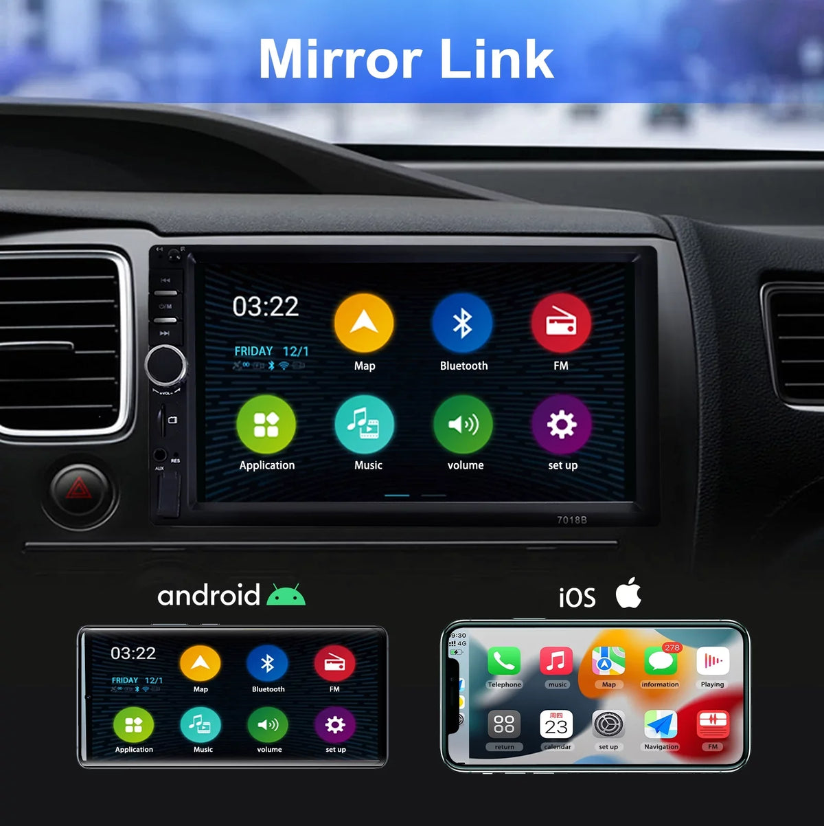 Double 2 Din Car Stereo Radio  Player, 7 Inch  Touch Screen Bluetooth Car Video Player 1080P with Backup Reversing Camera