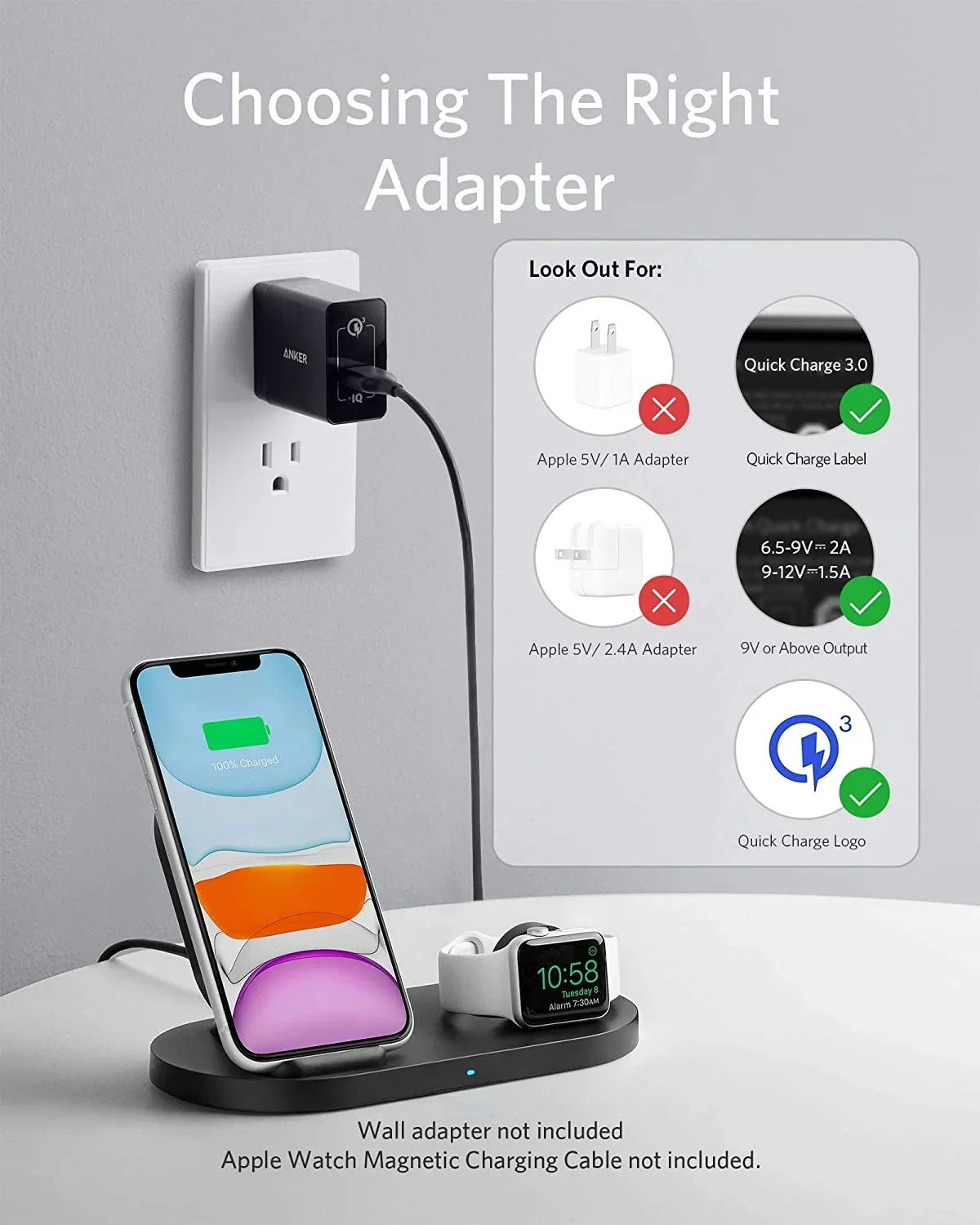Anker Wireless Charging Station with  Charger, PowerWave Sense 2-in-1 Stand with Watch Charging Holder for Apple Watch /6/5/4/3/2/1, iPhone  2020, 11, 11 Pro (Watch Charging Cable Not Included)