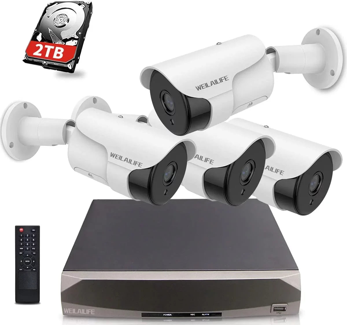 【5.0MP Two Way Audio】 PoE Security Camera System, 4pcs 5MP  Waterproof Security Cameras, 8 Channel  Recorder with 2TB , 24/7 Video Complete Surveillance Systems for Outdoor/Indoor Use