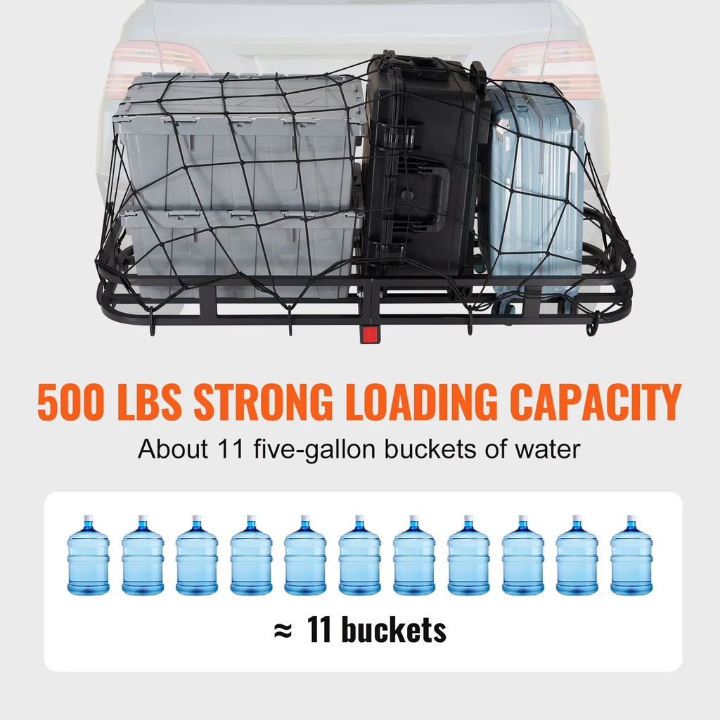 Hitch Mount Cargo Carrier 500lb 53x19x5 in & Cargo Net Fits 2" Receiver