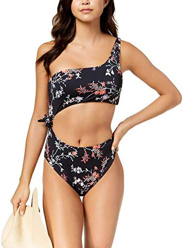 Bar Iii Black Multi Reversible One-Shoulder Cutout One-Piece Swimsuit