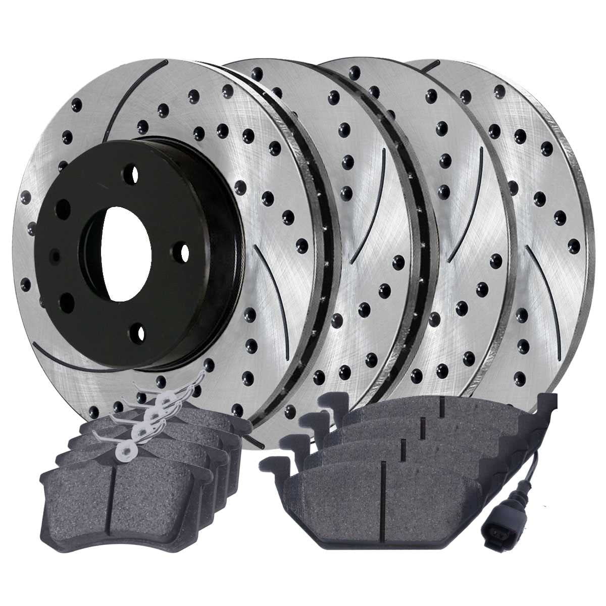 AutoShack Front and Rear Drilled Slotted Brake Rotors Black and Ceramic Pads Kit Replacement for 2000 Volkswagen Beetle 2002 2003 2004 2005 2006 Golf 2007 2008 2009 2010 Golf City 1.9L 2.0L