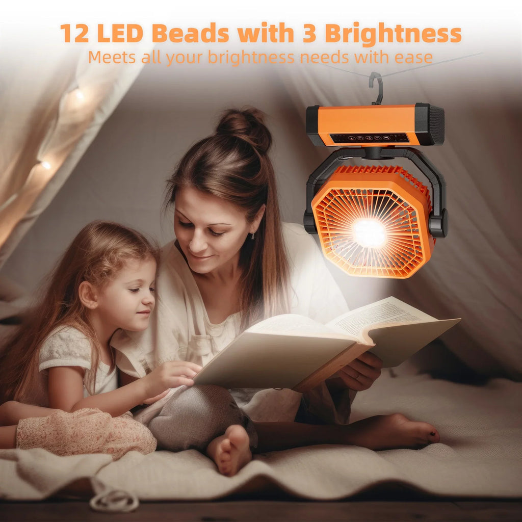 Portable Cordless Fan 20000mAh Rechargeable Battery Powered Ventilator w/  Lantern, Remote, Hook, Timer, 270° Pivot 90° Oscillating 4 Speed Brushless Motor, Outdoor Jobsite Garage Patio Fan