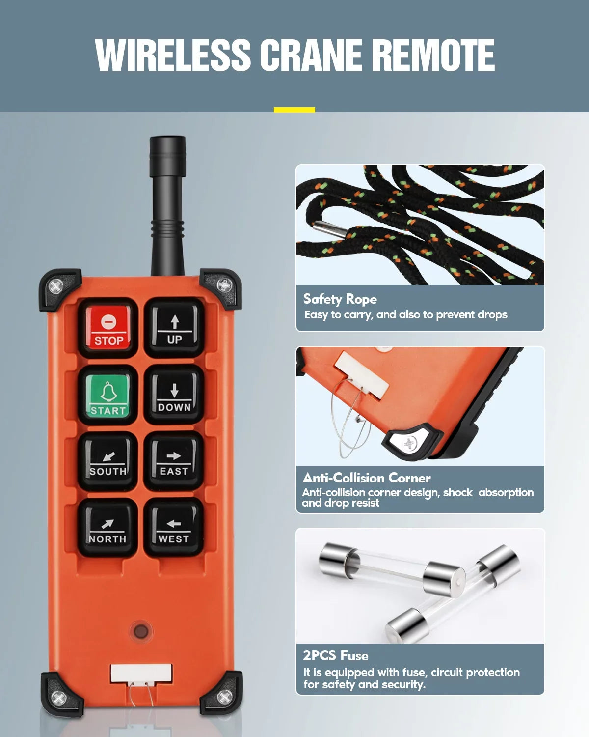Crane Wireless Remote Control Switch  12V 8 Buttons Industrial Electric Lift Hoist Radio Crane Overhead Tower Bridge Crane Winch 2 Transmitter + 1 Receiver