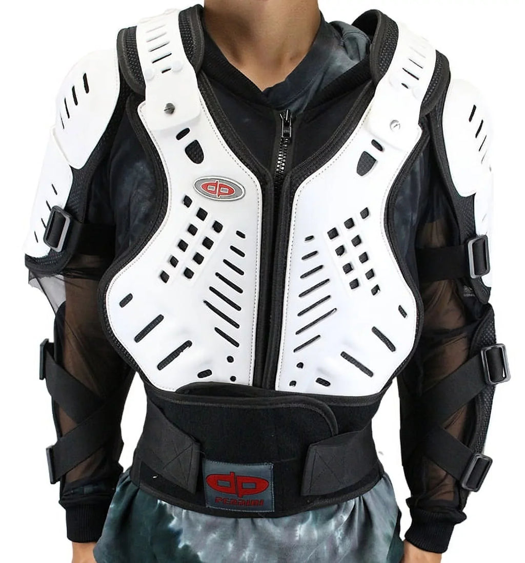 Perrini White  Approved Full Body Armor Motorcycle Jacket Spine Protection -
