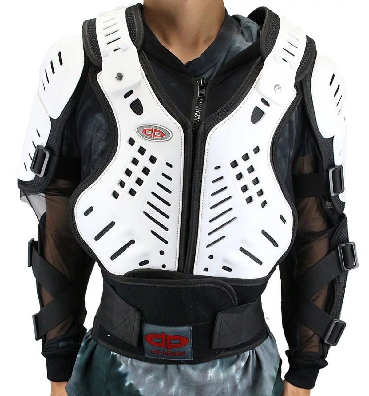 Perrini White  Approved Full Body Armor Motorcycle Jacket Spine Protection -