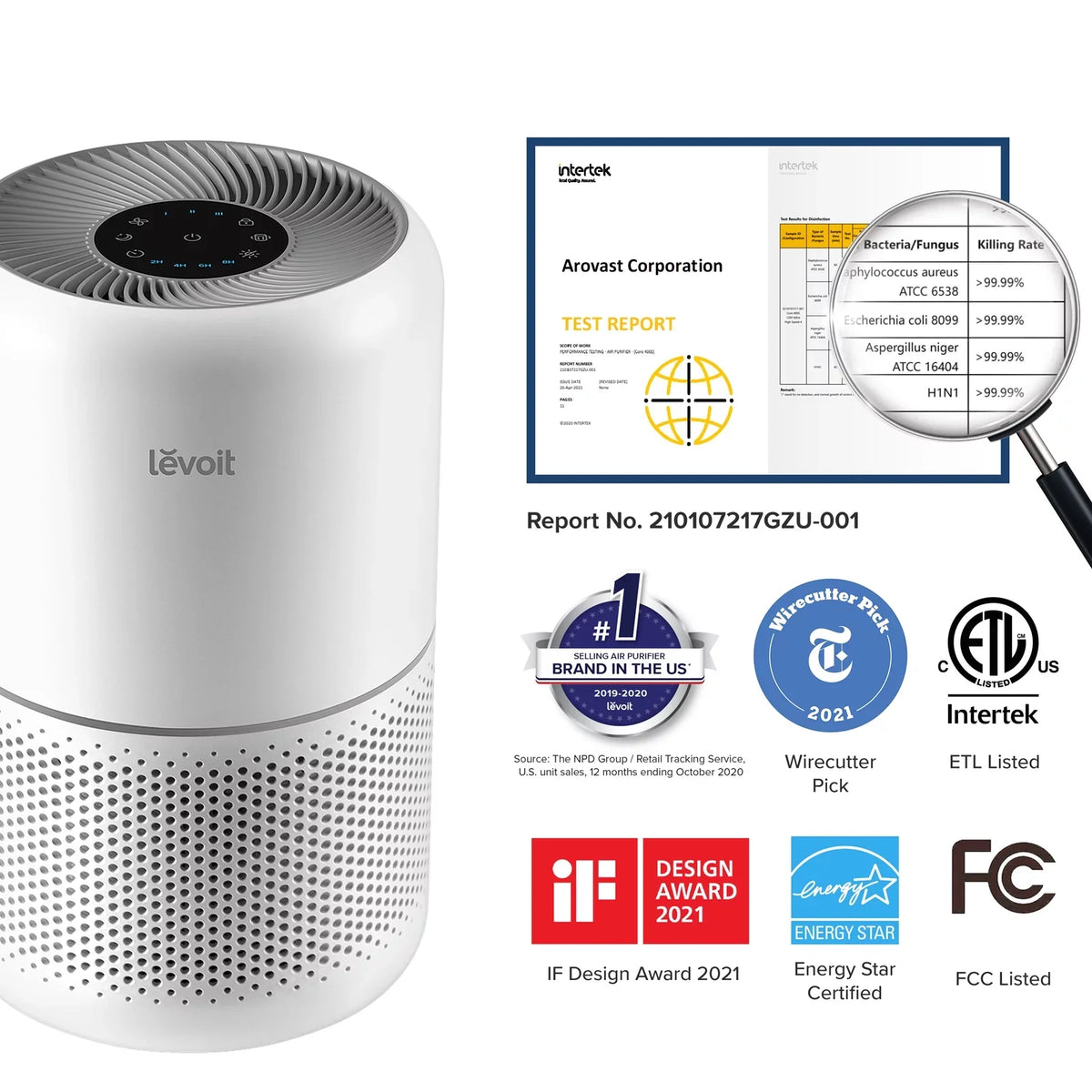 Levoit Air Purifier for Allergies and Asthma, Large Rooms Up to 547 sq. ft., Core 300-, White