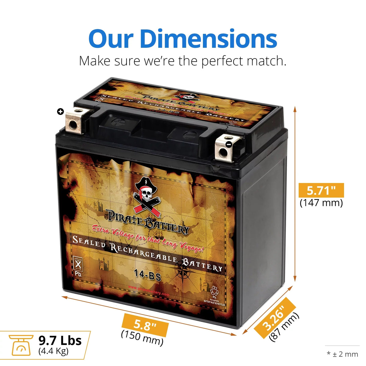 Pirate Battery - (14- 12 Volt,12 Ah, 200 ) Motorcycle Battery for Kawasaki 800cc Vn800-a, , ,  Vulcan, Classic, Drifter 1995