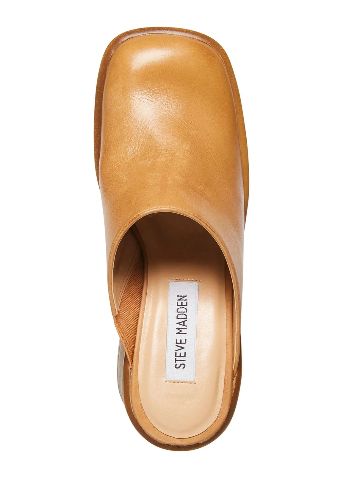 Womens Brown 1" Platform Padded Goring Flirtie Square Toe Block Heel Slip On Leather Clogs Shoes 8.5