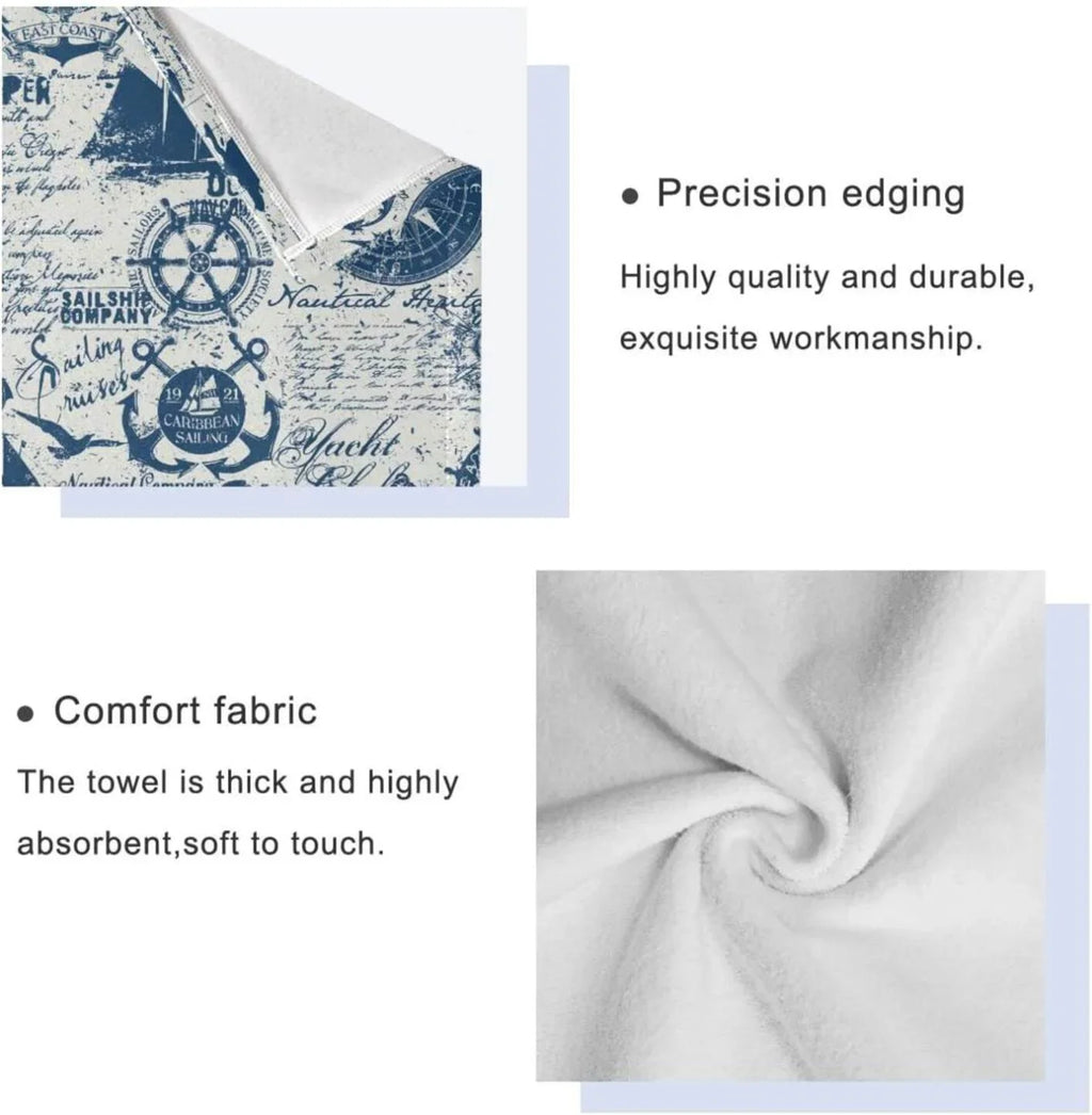 3 Pack Towel Nautical Elements Collage Cotton Bath Towel Set (1 Bath Towel, 1 Hand Towel, 1 Washcloth) for Bathroom, Super Soft and Quick Dry Towels