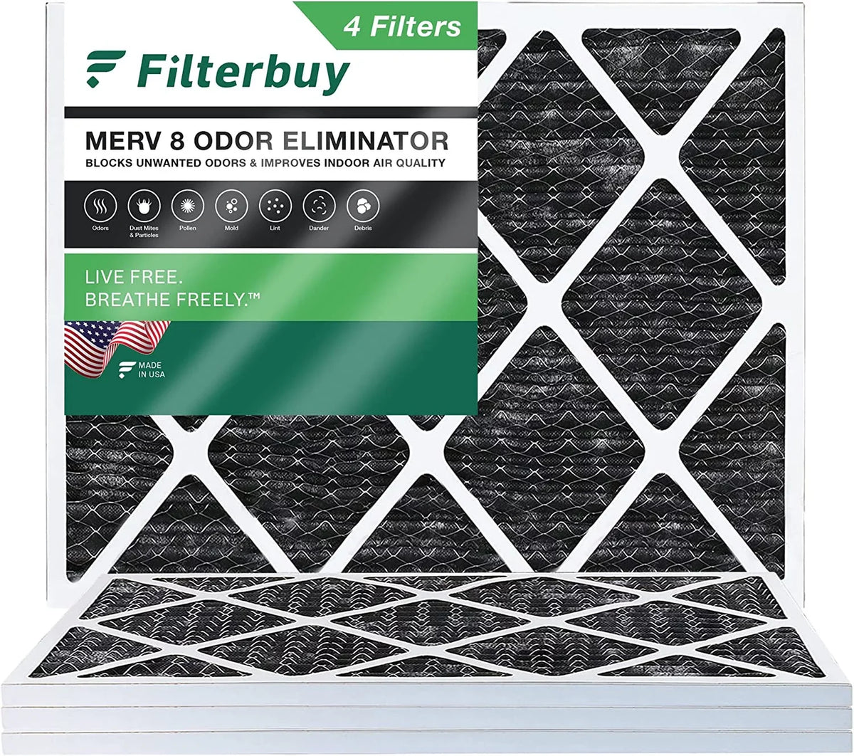 Filterbuy 20x24x1  8 Odor Eliminator Pleated   Furnace Air Filters with Activated Carbon (4-Pack)