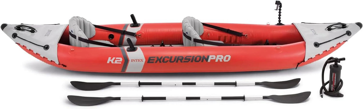 Excursion Pro Inflatable Kayak Series: Includes Deluxe 86in Kayak Paddles and High-Output Pump – SuperTough  – Adjustable Bucket Seat – Fishing Rod Holders – Grab Handles