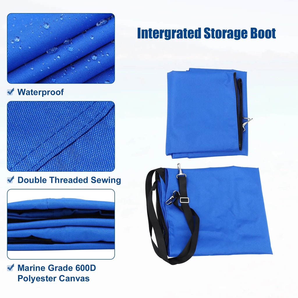 Unique Bargains 600D 4 Bow 8' x 54" x 79"-84" Bimini Top Canvas Cover with Detachable Side Blocks Storage Boot Blue