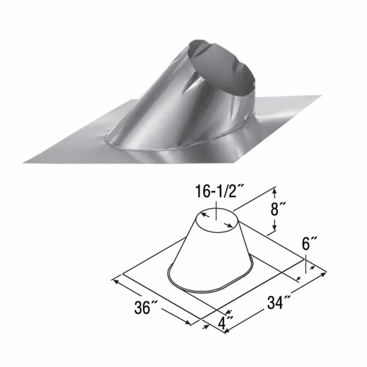 Duravent 14Dt- 14" Class  Chimney Pipe Adjustable Roof Flashing For 0/12 - Stainless
