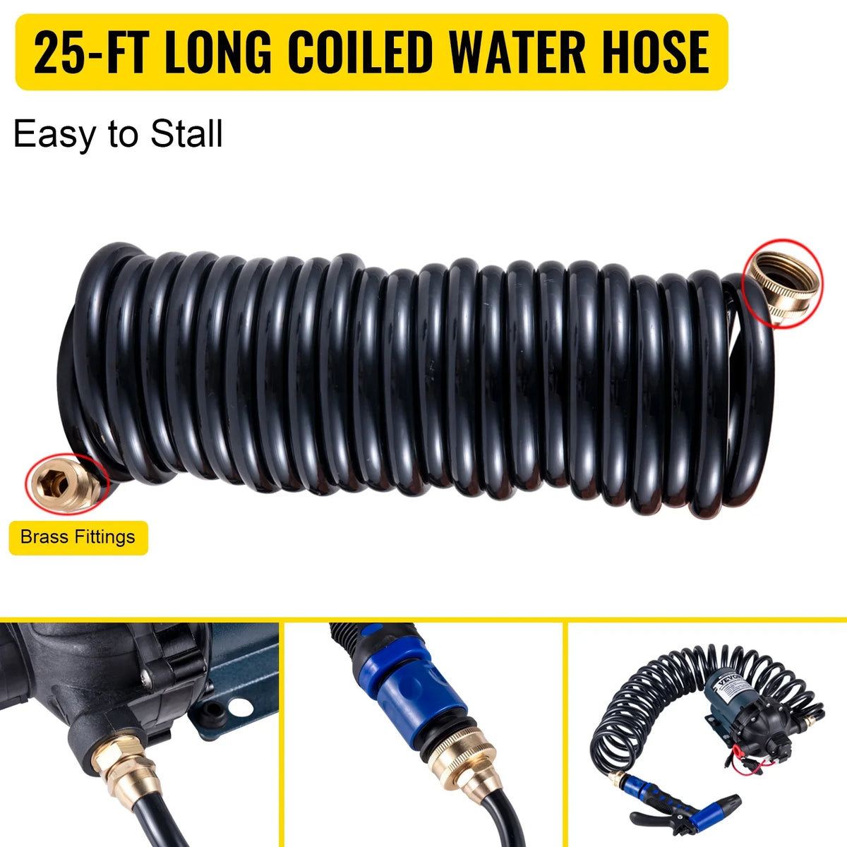 Water Pump 5.3  5.5 Gallons Per Minute 12V Water Pump Automatic 70  Diaphragm Pump with 25 Foot Coiled Hose Washdown Pumps for Boats Caravan Rv Marine Yacht