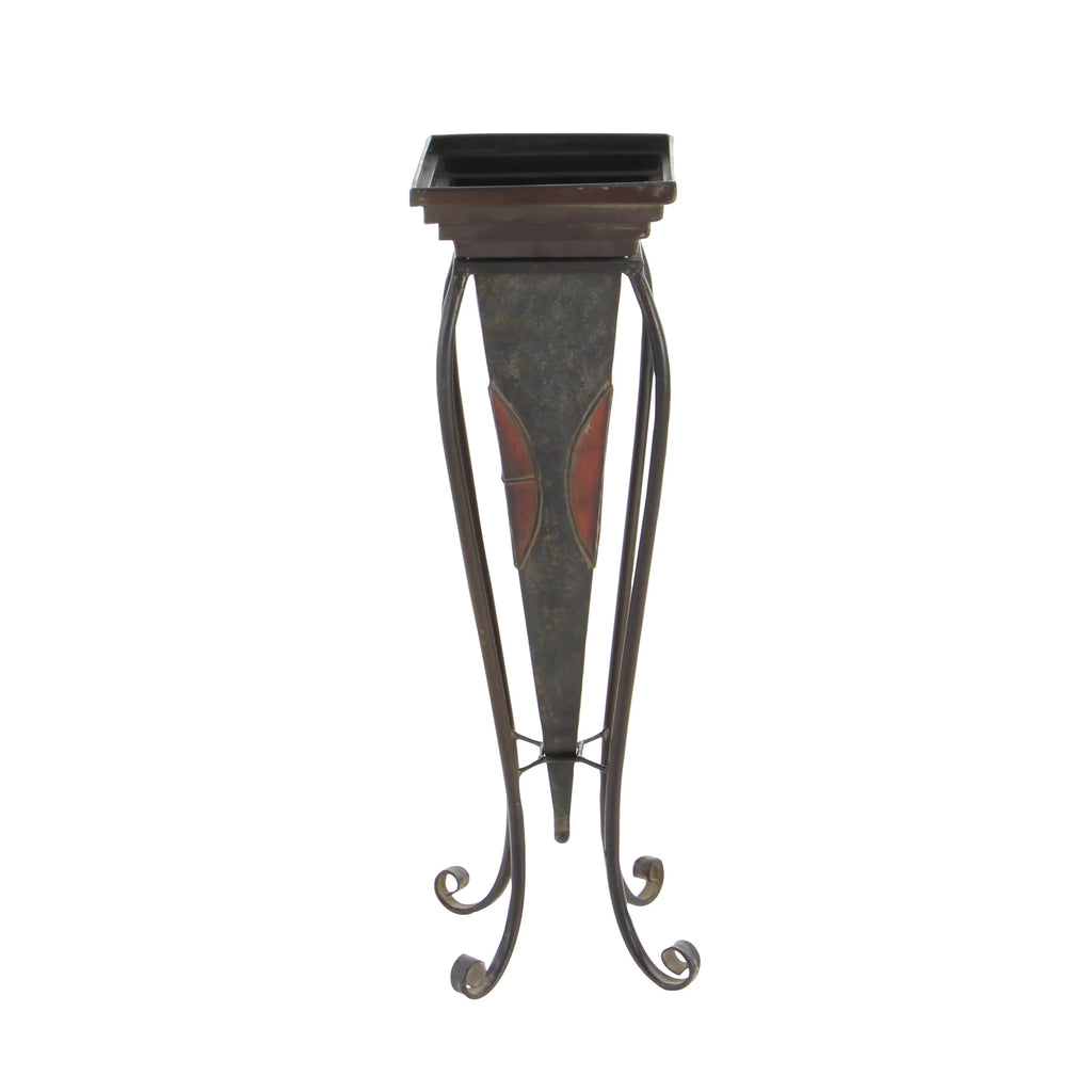 DecMode 30", 28" Indoor Outdoor Brown Metal Planter with Scroll Stand (2 Count)