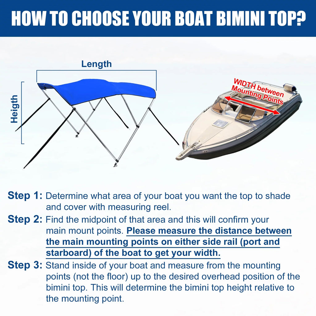 Unique Bargains 600D 3 Bow 6" x 46"Hx61"-66" Bimini Top Stainless Steel Deck Hinges Blue