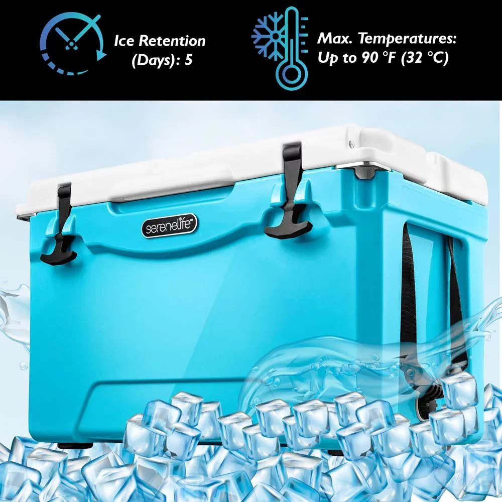 SereneLife 75 Quart Portable Cooler Box Lightweight Heavy-Duty Travel Ice Cooler / Handles, (Blue)