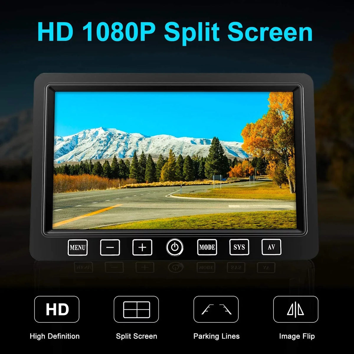 Fookoo  1080P 7" Wireless Backup Camera, 7-inch Dual/Quad Split Screen Monitor w/ Recording Touch Button, Supports 4 Cameras,  Waterproof Rear View Cam Parking Lines for /Trailer/Truck ()