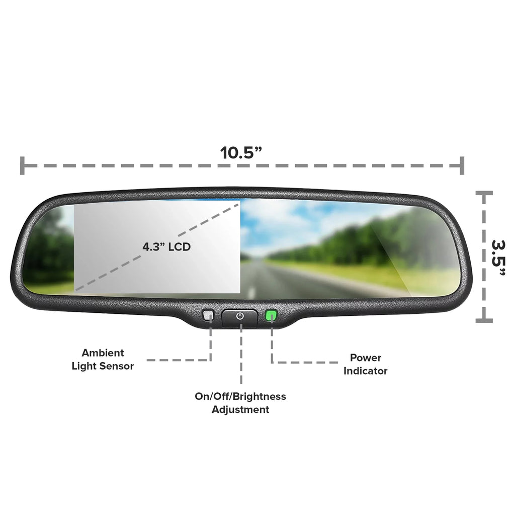 Master Tailgaters  Rear View Mirror with 4.3”  Screen + Waterproof 170° Backup Camera Kit - Universal Fit for Enhanced Car Safety