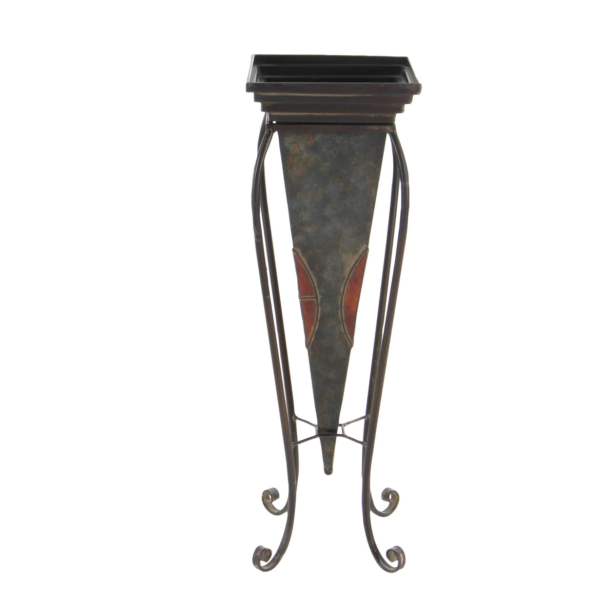 DecMode 30", 28" Indoor Outdoor Brown Metal Planter with Scroll Stand (2 Count)
