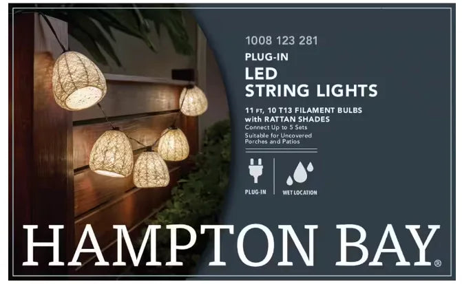 Hampton Bay Outdoor/Indoor 11 ft. Plug-In Mini Bulb  Natural Fiber String Light (10-Heads)
