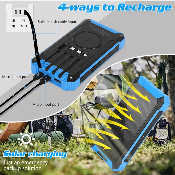 Solar Power Bank 20000mAh Built-in 4 Cables Qi Wireless Charger For Ulefone Armor Mini 2 with  Flashlight Solar Portable External Battery  Waterproof 15W 5V/3A   Port 6 Outputs 3 Inputs