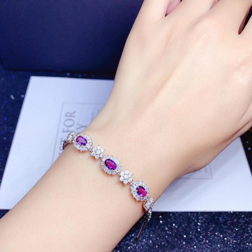 Natural Amethyst Bracelet Women  Sterling Silver Plated 18k Gold Inlaid Light Luxury