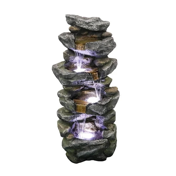 Fithood 40inches High Stacked Simulated Rock Water Fountain with  Lights
