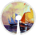 Wellsay Christmas Tree Skirt Fishing Boats Sea Landscape with Tassel 30 inch, Xmas Tree Decorations Farmhouse for All Season Holidays Wedding Party Slim Tree Mat Decor Ornaments