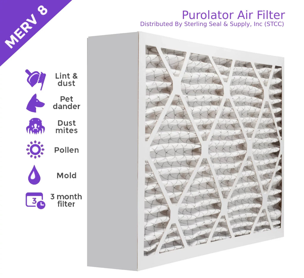 12x24x4, Purolator  Extended Surface Pleated Air Filter, Mechanical  8, (3 Pack)