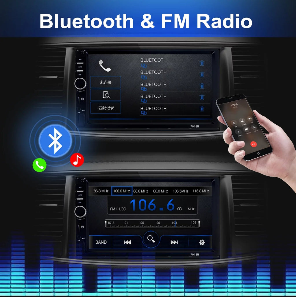 Double 2 Din Car Stereo Radio  Player, 7 Inch  Touch Screen Bluetooth Car Video Player 1080P with Backup Reversing Camera