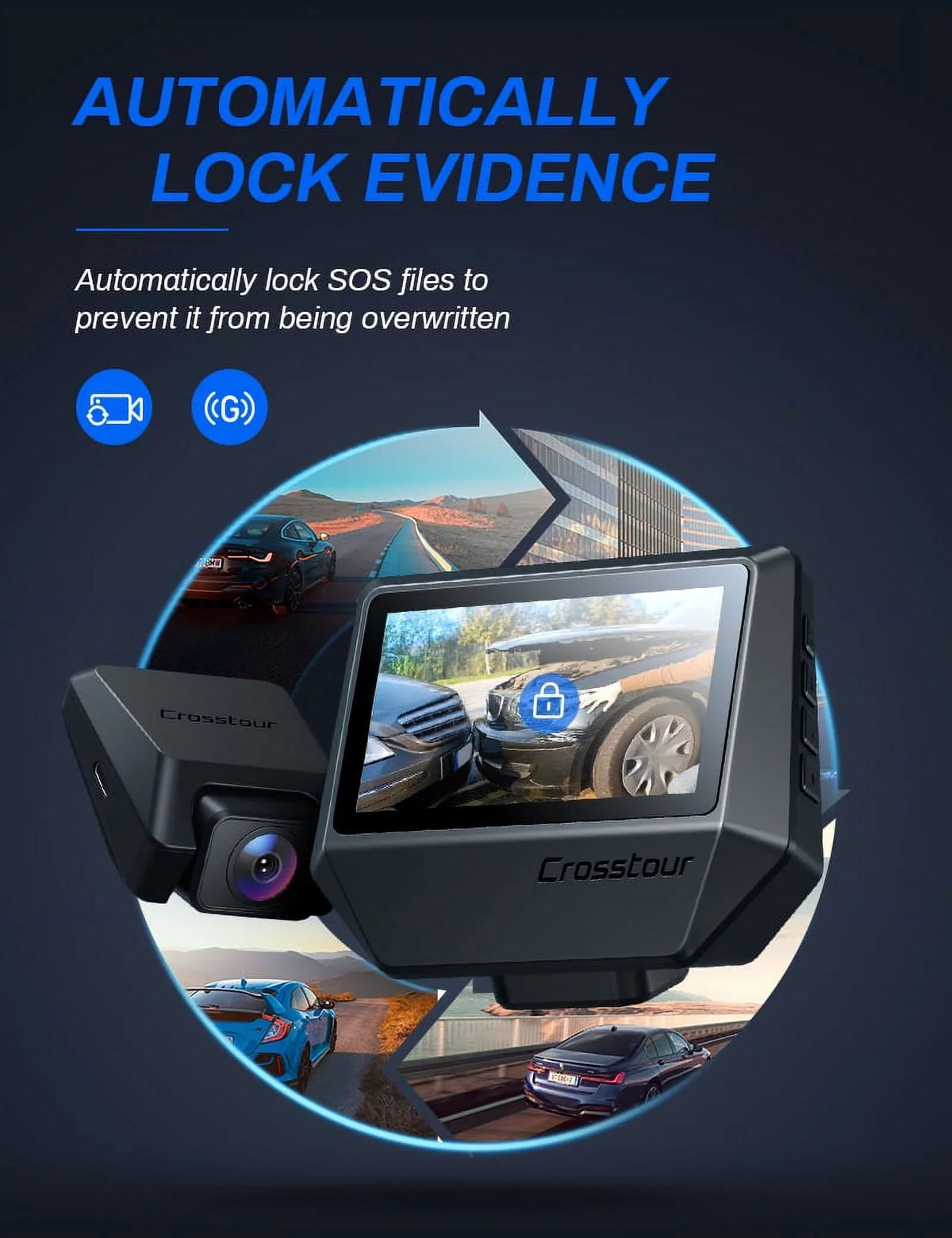 Dash Cam Front and Rear, Crosstour Dash Camera for Cars 2.5K , 3 inch  Screen Magnetic Dashboard Recorder 170° Backup Camera
